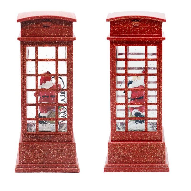 Eldnacele Christmas Snow Globe Lantern Phone Booth  Swirling Water Glittering Battery Operated Festicval Ornament with Timer for Christmas Tabletop Centerpiece Home Decoration(Phone Booth) - Image 3